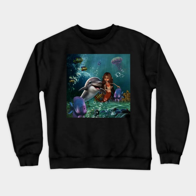 Cute mermaid and funny dolphin Crewneck Sweatshirt by Nicky2342